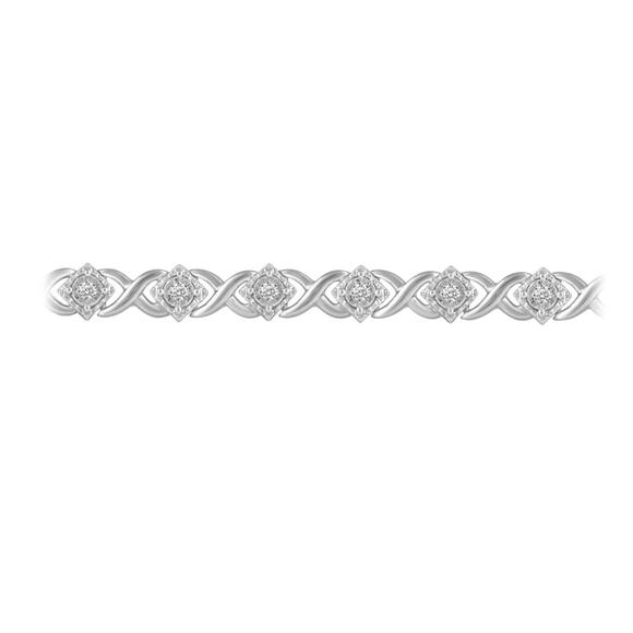 1/2 CT TW DIAMOND TENNIS BRACELET 7" XO SQUARE IN STERLING SILVER - Picture 3 of 9